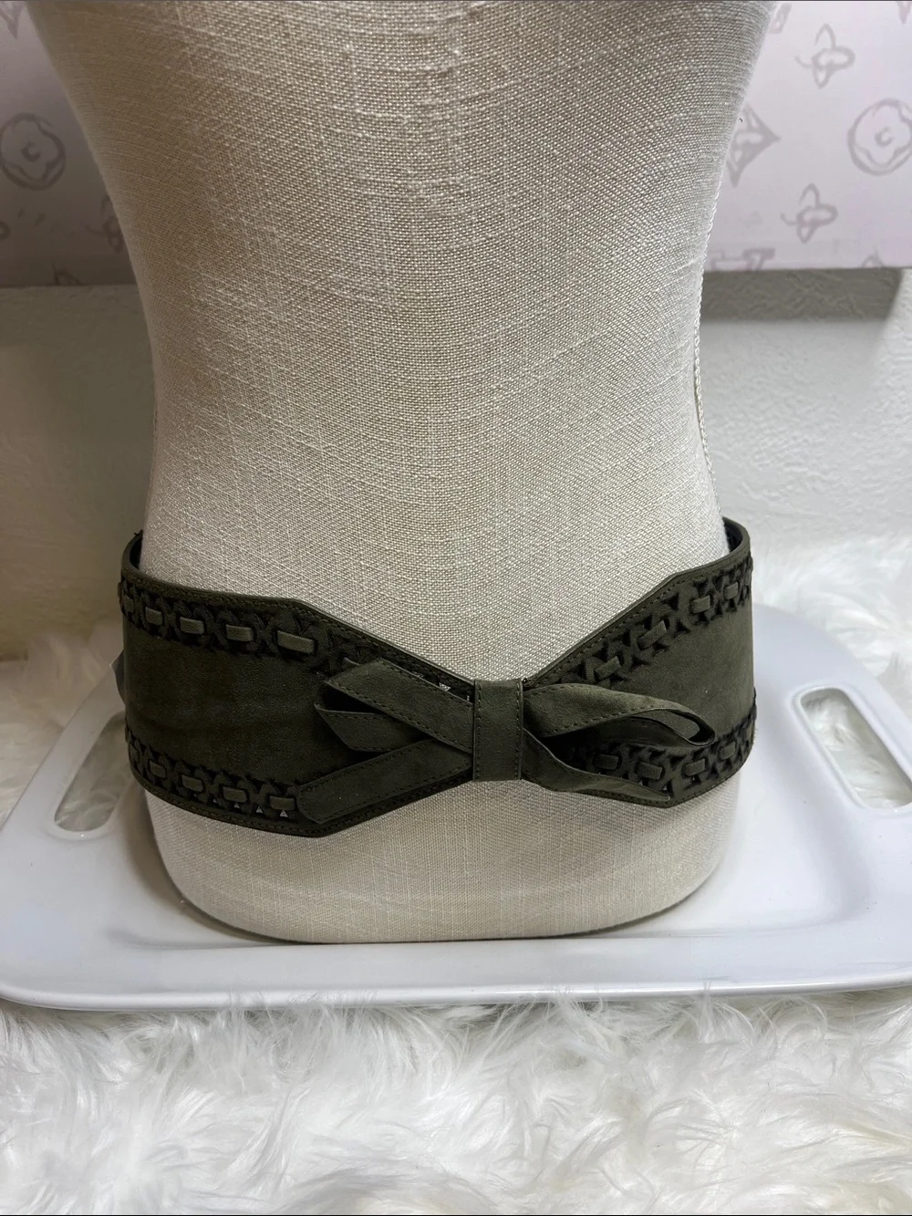 Charlotte Russe NWT Olive Suede Bow Waist Belt with Laser-Cut Trim